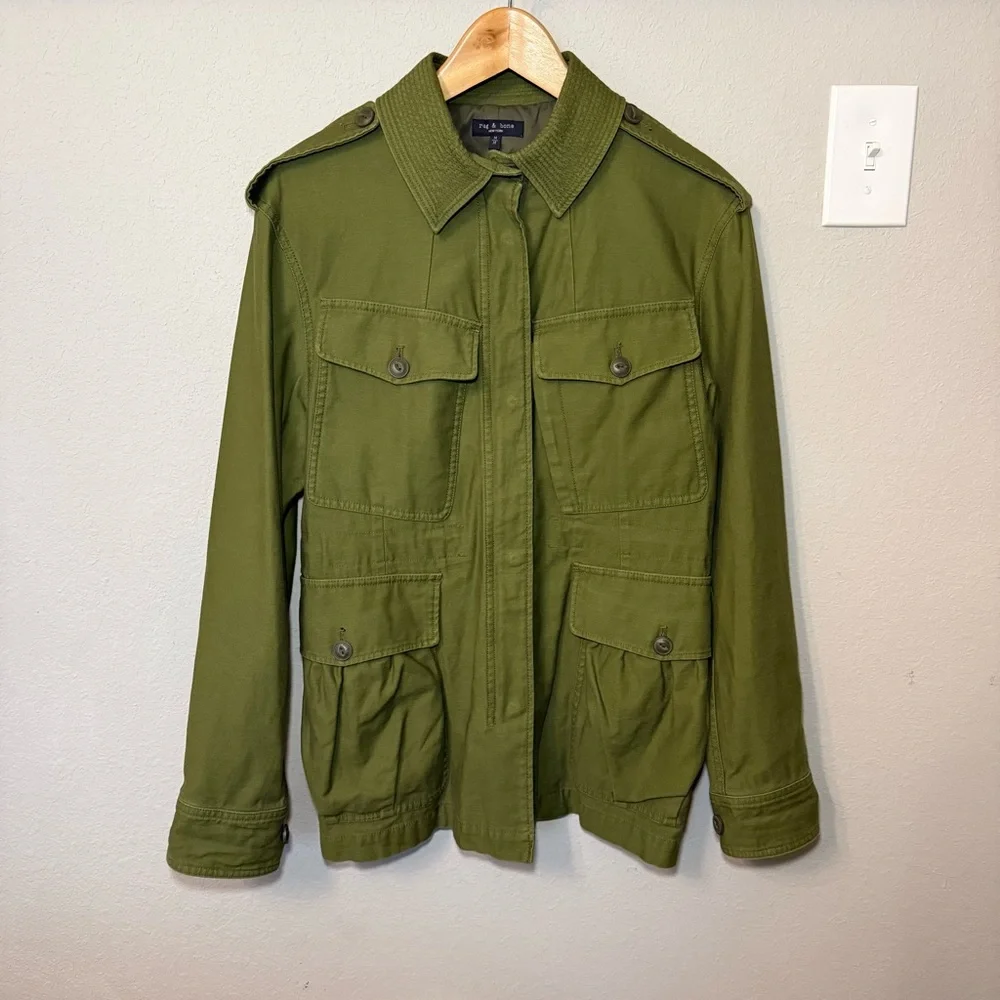 Rag & Bone Lorenz Cotton Military Jacket Army Green SZ M